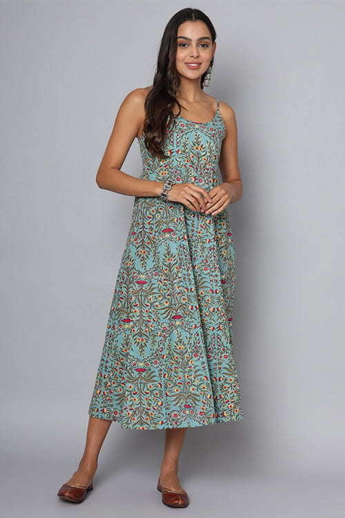 Shuddhi Green And Red Spaghetti Dress