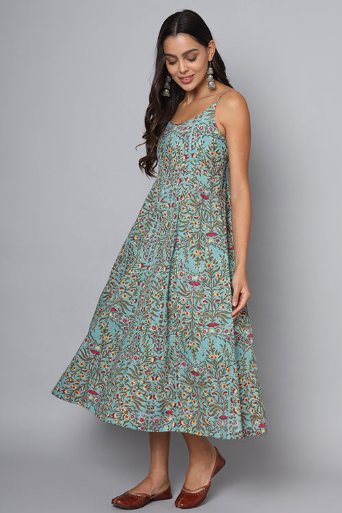 Shuddhi Green And Red Spaghetti Dress