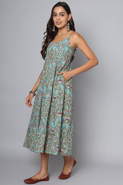 Shuddhi Green And Red Spaghetti Dress