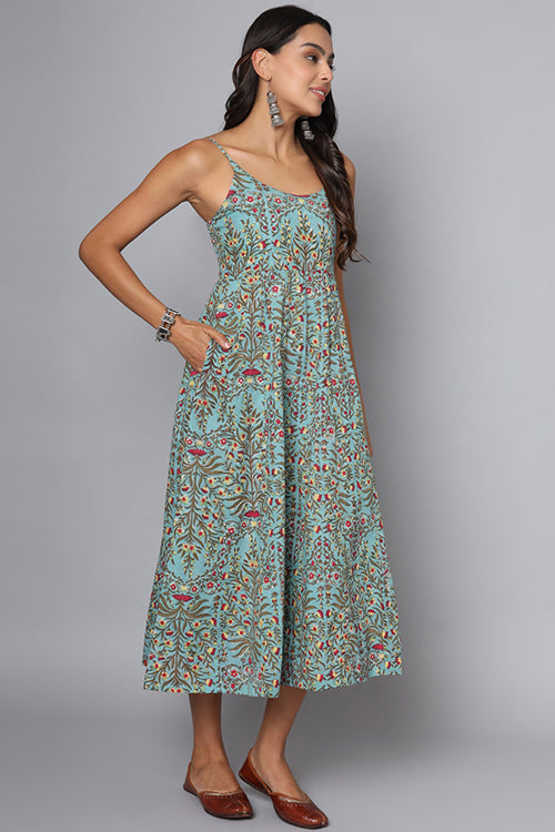 Shuddhi Green And Red Spaghetti Dress