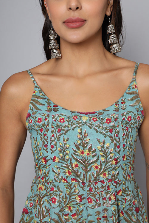 Shuddhi Green And Red Spaghetti Dress