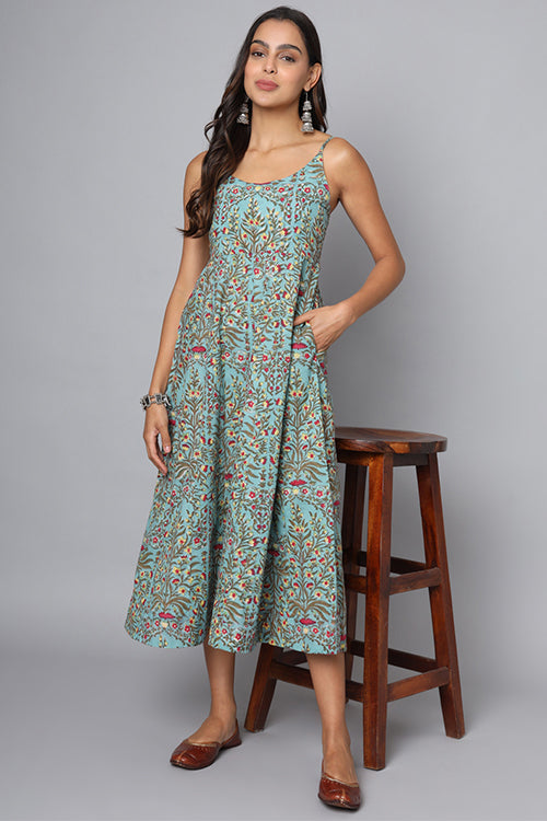 Shuddhi Green And Red Spaghetti Dress