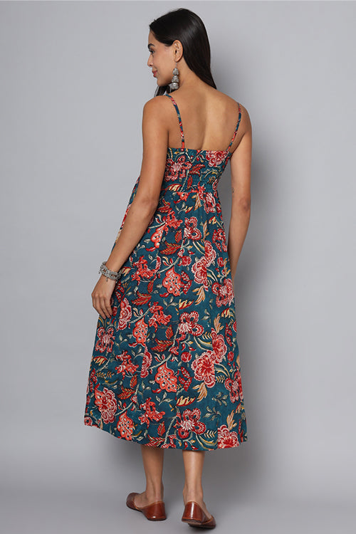 Shuddhi Bottle Green And Red Spaghetti Dress
