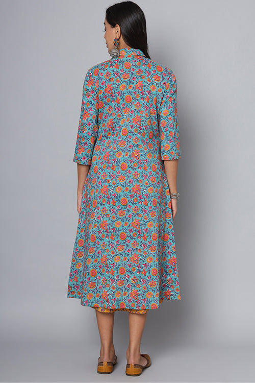 Shuddhi Sea Green And Yellow Double Dress