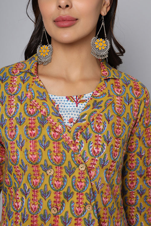 Shuddhi Mustard And Blue Cord Set