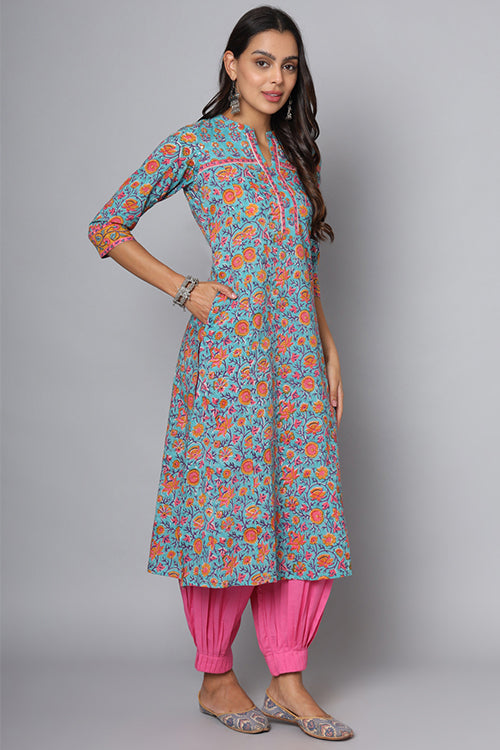 Shuddhi Sea Green And Yellow Kurta