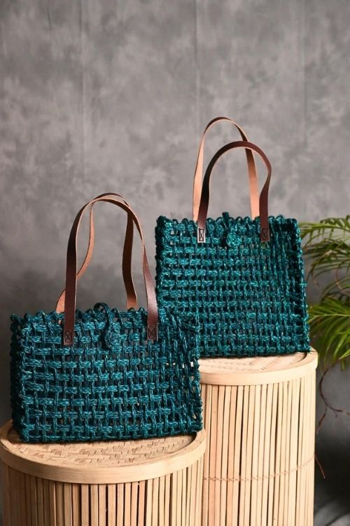 Kadam Haat Kadam Haat - Andmade Sabai Grass Mesh Bag - (Indigo)