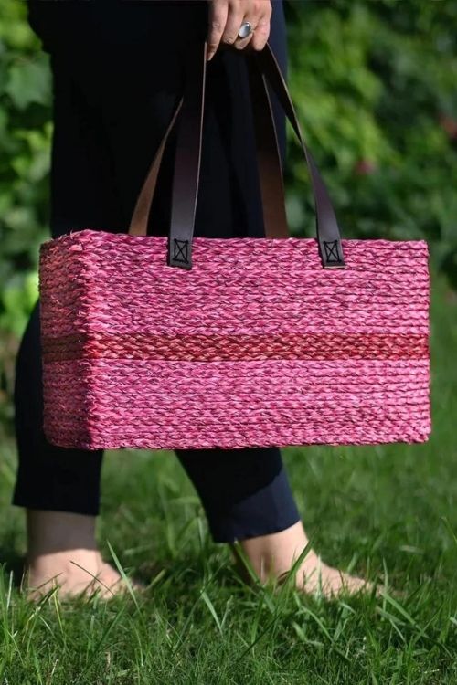 Handmade Sabai Grass Shopping Bag - Red