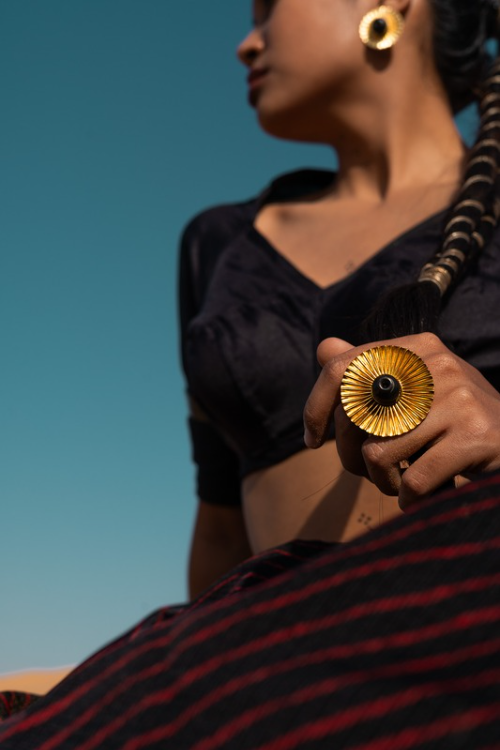 'Kabbish 'Bhavai-Kali Round Studs' Black Pottery, Terracotta, Earrings'