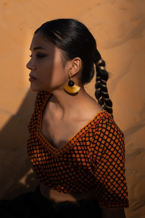 'Kabbish 'Bhavai-Kali Statement Earring' Black Pottery, Terracotta'