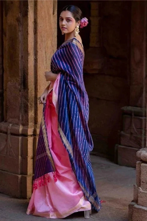 Craftroots Laheriya Chanderi Purple Saree With Tassels