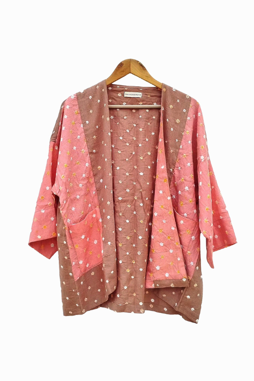 Patch Over Patch Pink Beige Bandhani Jacket