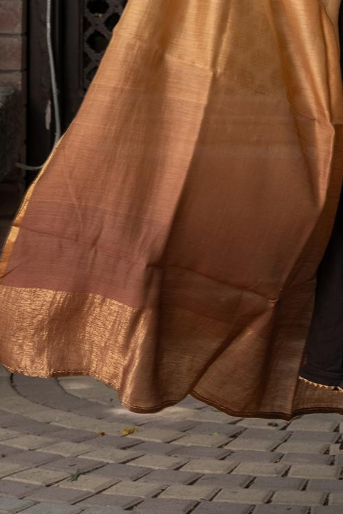 Craftroots Cream-Brown Tie-Dye Chanderi Silk Dupatta