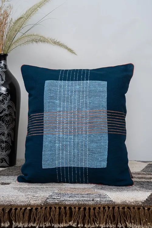 Craftroots Handmade Blue Block Print Cushion Cover