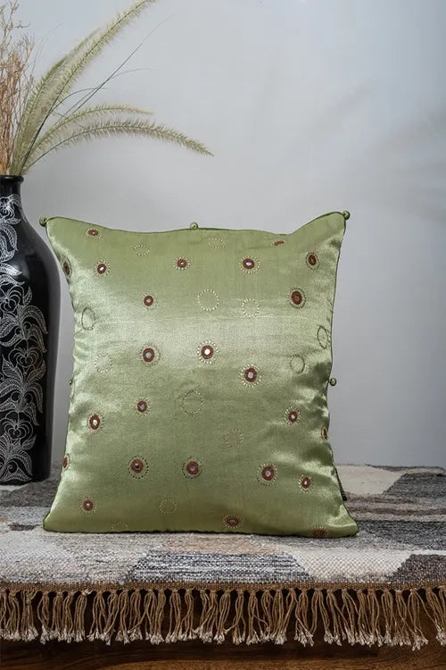 Craftroots Pista Green Gaji Silk Cushion Cover