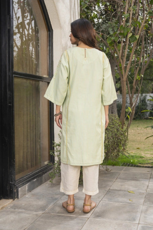 Rangsutra Suhani Mint A-Line Cotton Kurta With Soof Hand Embroidery