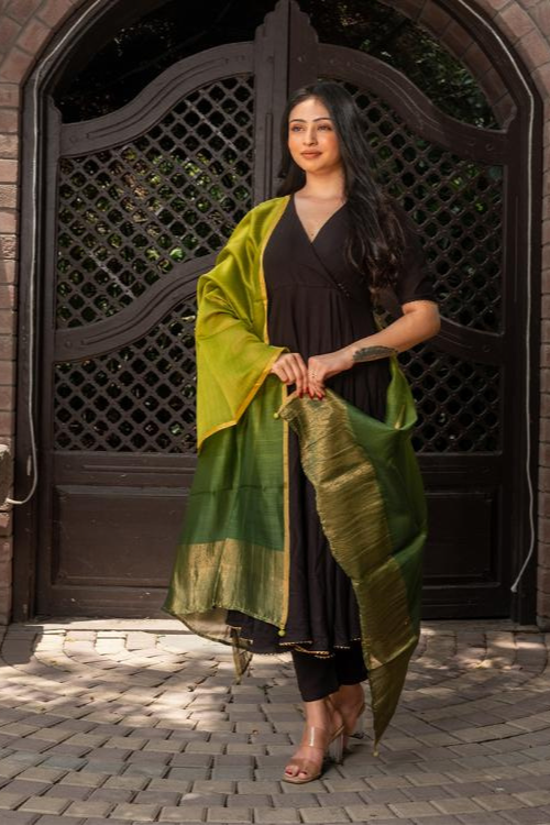 Craftroots Chanderi Green Ombré Dupatta
