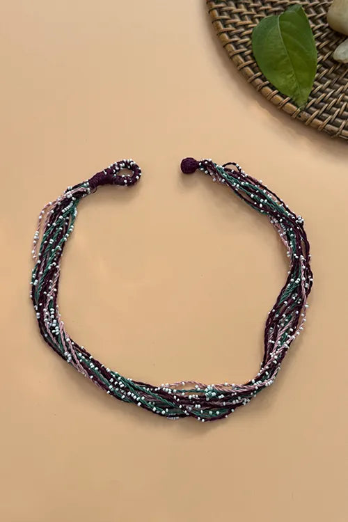 Antarang- Sakhi Jumki Neckpiece- [Purple,Pink,Green]- Threads & Beads