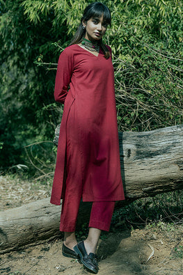 Endless Red Cotton Kurta Pant Set For Women Online