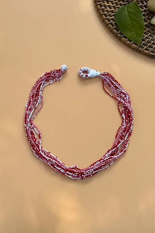 Antarang- Sakhi Valentine Neckpiece- [Red,Pink,White]- Threads & Beads