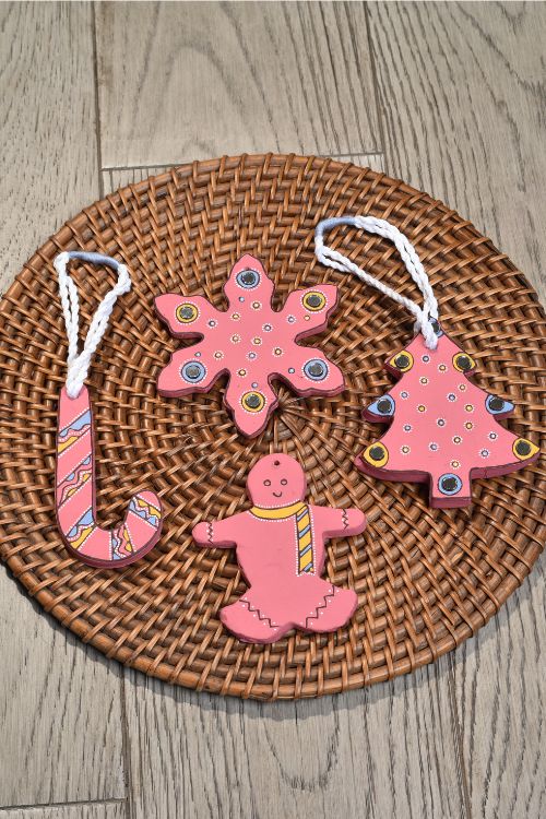 Antarang- Christmas Joy, Handcrafted: Terracotta Ornaments -  Pink (Set Of 4)