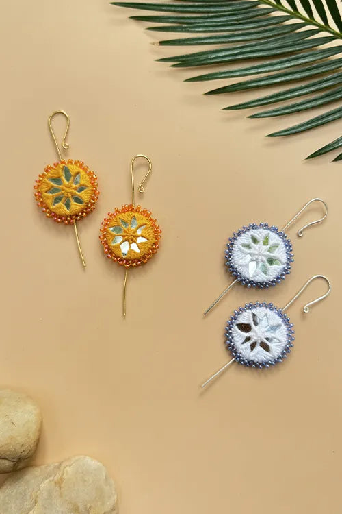 Antarang- Mirror Earrings- Kaan- Set Of 2- Yellow And White Pair