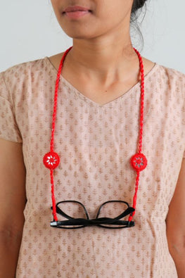 Antarang- Red  Mirror Spec Chain/ Spectacle Lanyard, 100% Cotton. Valentine Special. Hand Made By Divyang Rural Women.