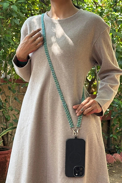 Antarang- Green-Blue- Multi Use Handcrafted Beaded Mobile String With Attachment- Phone, Clutch & Sling Strap