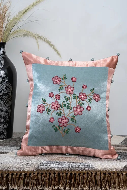 Craftroots Handcrafted Gaji Silk Floral Cushion Cover