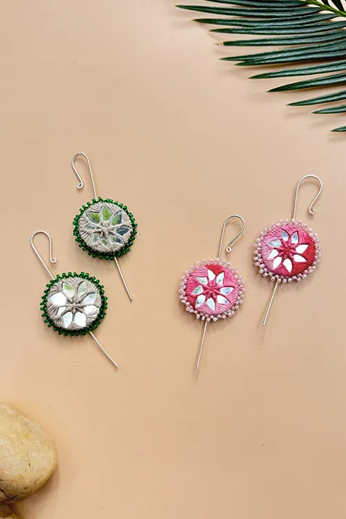 Antarang- Mirror Earrings- Kaan- Set Of 2- Grey And Pink Pair