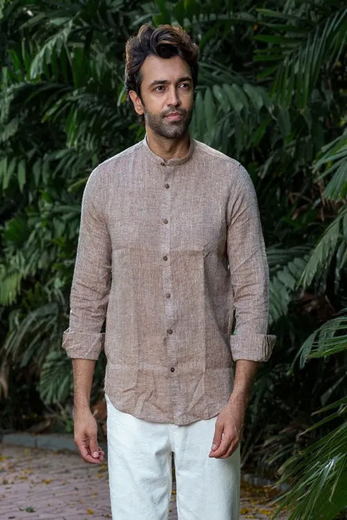 Craftroots Handwoven Soft Linen Light Brown Shirt