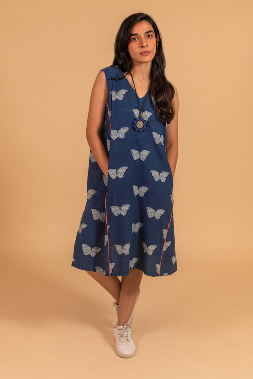 Moralfibre Sleeveless V Neck  Dress From "Shapes Collection " - Indigo