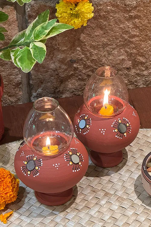 Antarang- Traditional Oil Lamps- Akhand Diyas- Teracotta(Set Of 2)