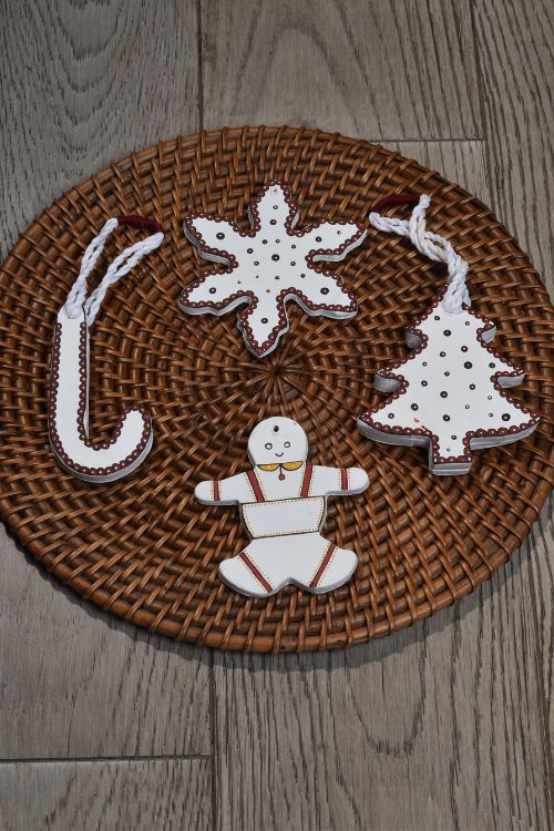 Antarang- Christmas Joy, Handcrafted: Terracotta Ornaments - White (Set Of 4)