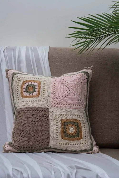 Craftroots Boho Floral Handwork Crochet Cushion Cover Cotton