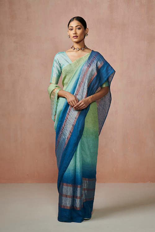 Dressfolk Summer Sea Linen Saree