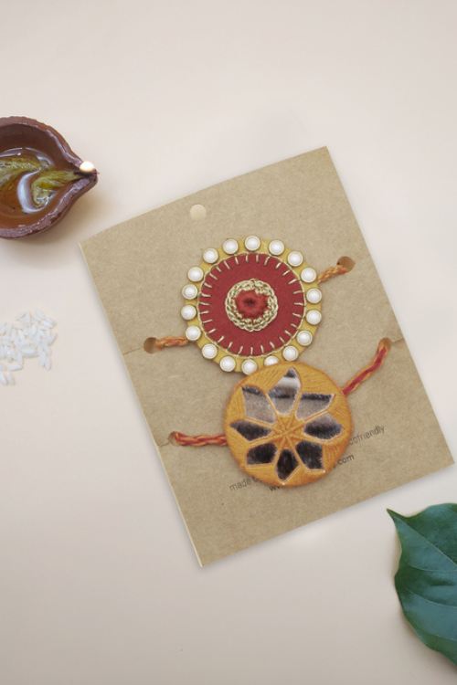 WHE Set of 2 Handmade Kundan and Mirror Rakhi Combo