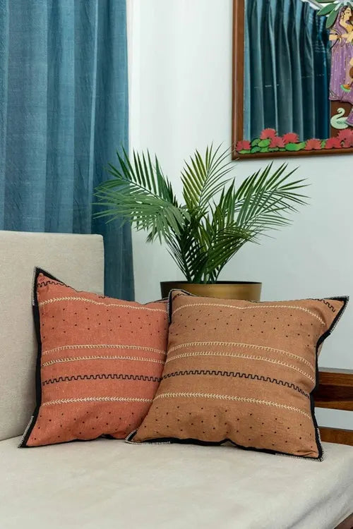 Craftroots Rust Tribal Handworked Cotton Cushion Cover Set Of 2