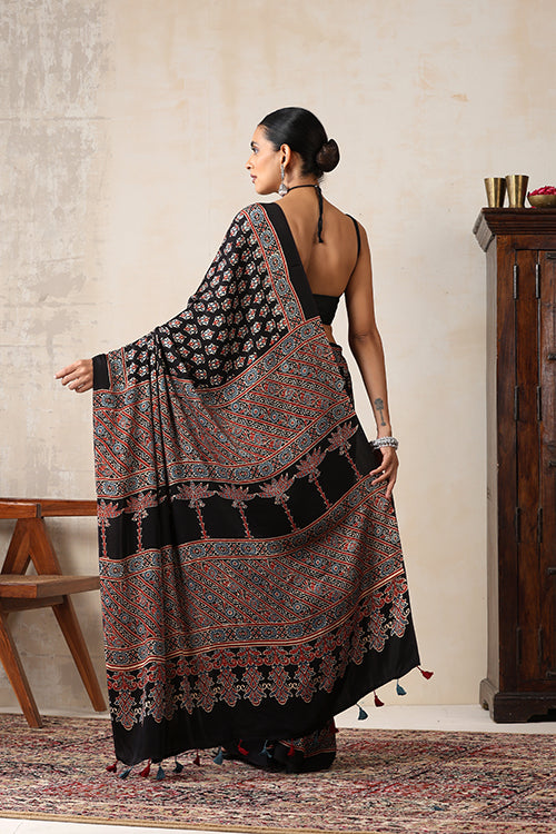 Jahangir Khatri - Black Ajrakh Modal Saree