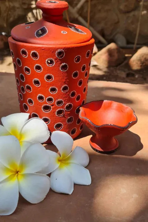 Antarang - Terracotta- Handpainted-Terracotta -Jar Diya