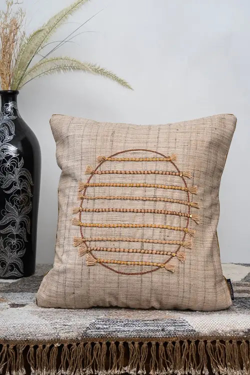 Craftroots Spherical Chording Ivory Cushion Cover