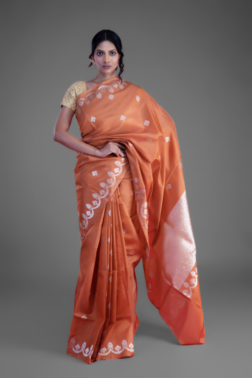 "VWAS" Mustard Handloom Banarasi Pure Katan Silk Kadwa  Saree