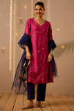 Galaxy Embroidered Pink Kurti Pant Set With Dupatta Online