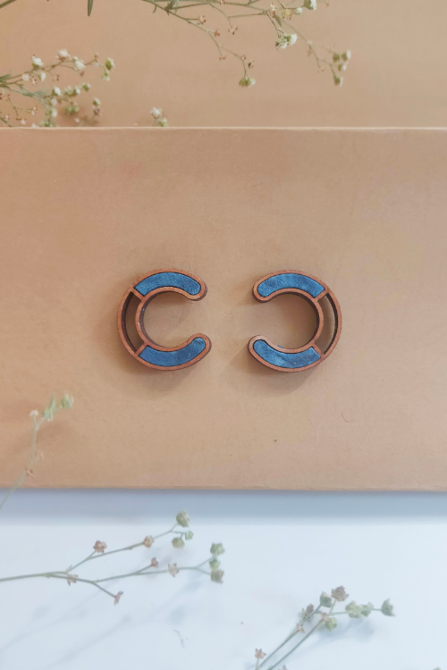 Whe Blue Compassion Upcycled Fabric Wood Earring
