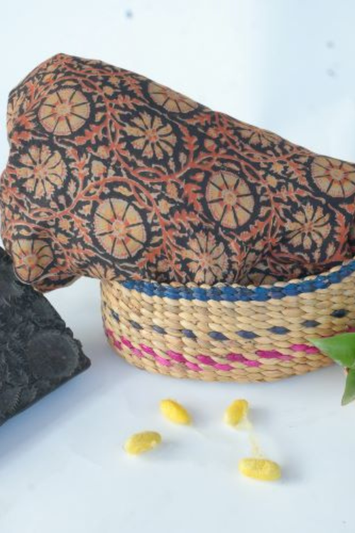 Natural Dye Block Print Tussar Fabric 0.5 Mtrs