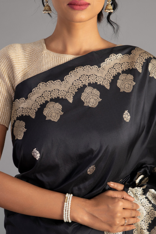 "VWAS" Black Handloom Banarasi Pure Katan Silk  Kadwa Saree