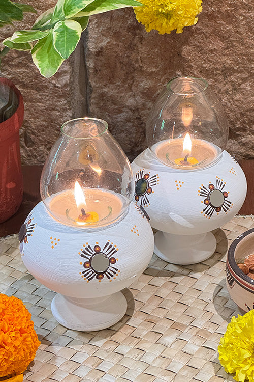 Antarang- Traditional Oil Lamps- Akhand Diyas- White(Set Of 2)