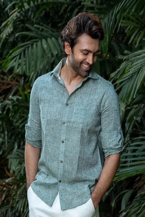 Craftroots Handwoven Soft Linen Mint Green Shirt