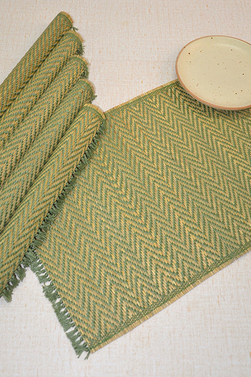 Dharini Madurkathi Chevron Tassels Placemats Sage Green (Set Of 6)