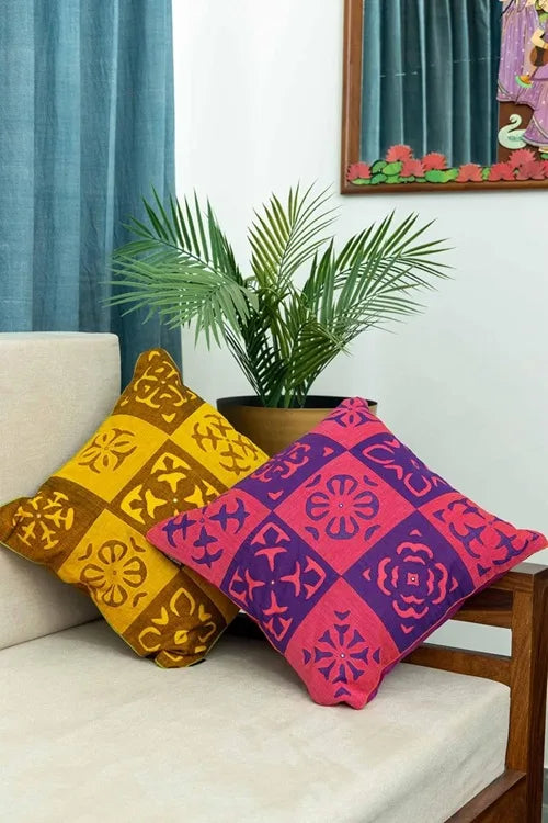Craftroots Multi & Mustard Applique Patchwork Cushion Cover Set Of 2